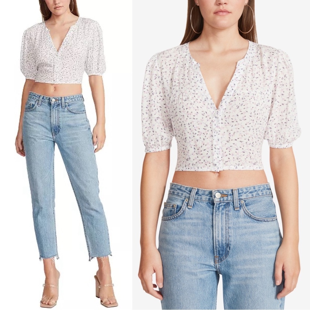 BB Dakota Down In The Valley Floral Print Crop Top Size XS NWT White